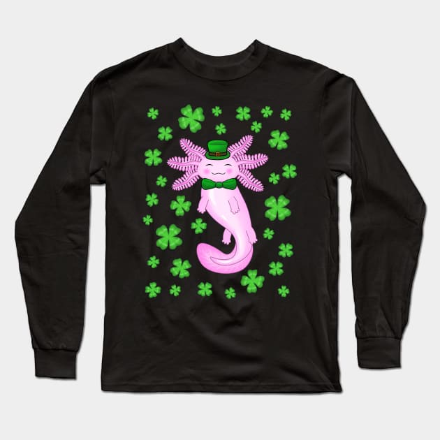 Cute St Patrick's day Axolotl Long Sleeve T-Shirt by Purrfect